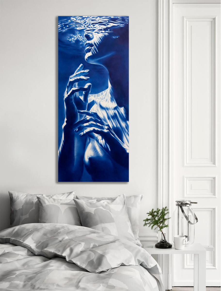 The Mermaid’s Curiosity – Blue Underwater Figurative Giclée Print