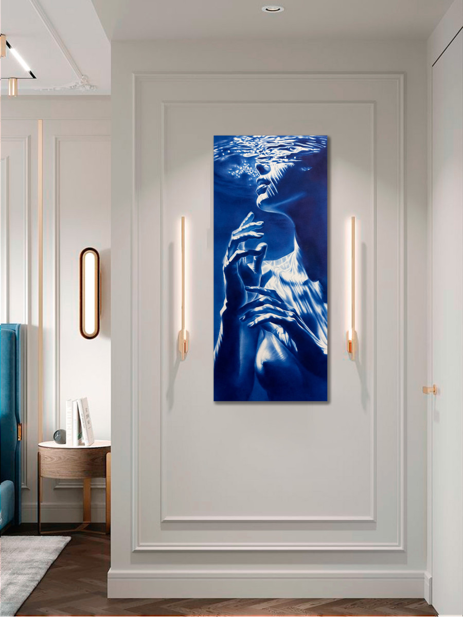 The Mermaid’s Curiosity – Blue Underwater Figurative Giclée Print