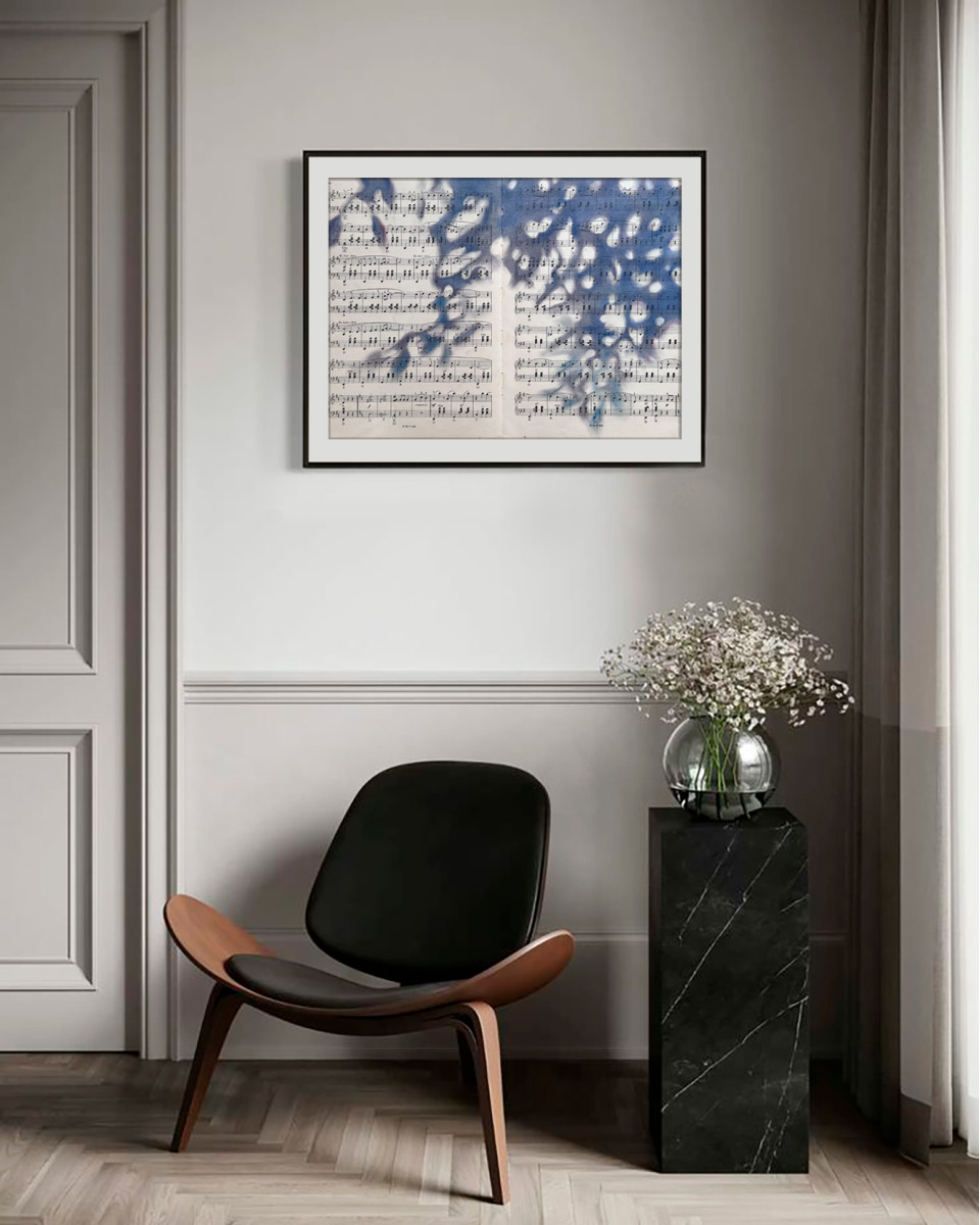 Silhouette Sonata No.3 — Abstract Light and Shadow on Vintage Score