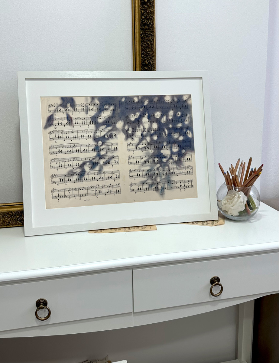 Silhouette Sonata No.3 — Abstract Light and Shadow on Vintage Score