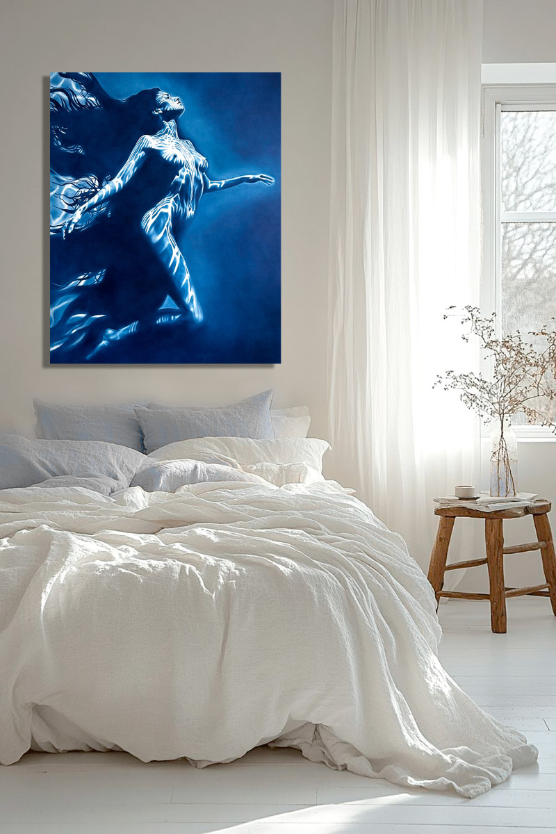 Carrying the Light – Underwater Female Nude in Deep Blue