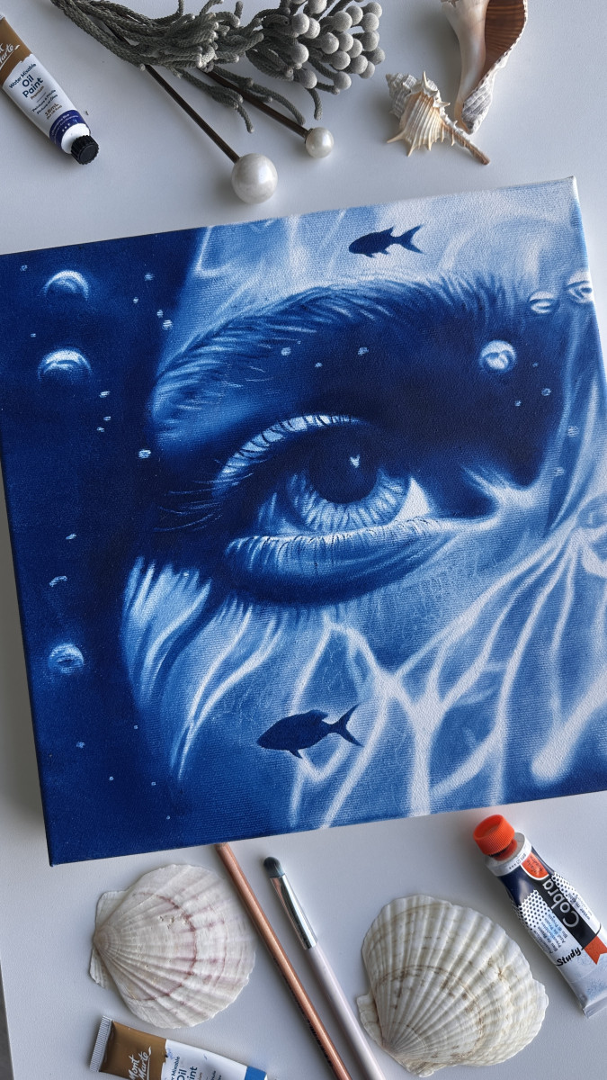 Fish Eye View – Blue Underwater Lights and Shadows Portrait