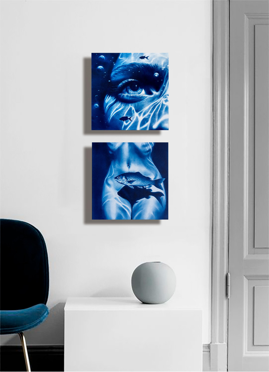 Fish Eye View – Blue Underwater Lights and Shadows Portrait