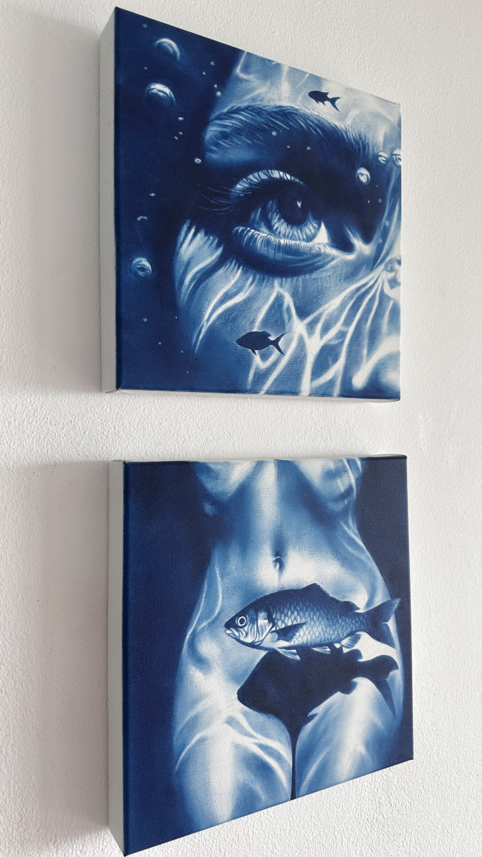 Fish Eye View – Blue Underwater Lights and Shadows Portrait