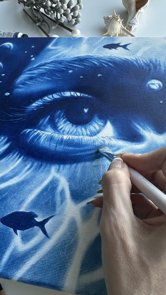 Fish Eye View – Blue Underwater Lights and Shadows Portrait