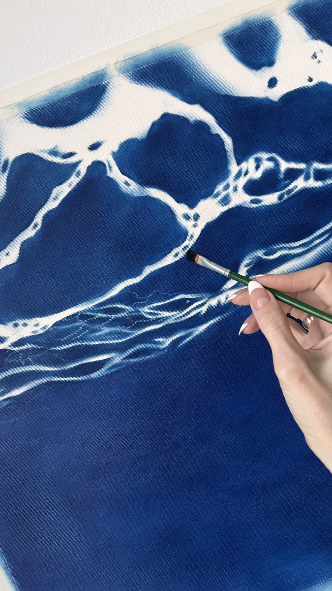 Large Blue Siren Painting – Mythological Water Figure