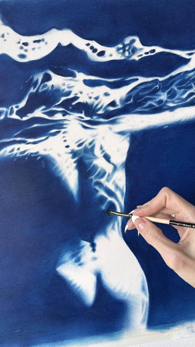 Large Blue Siren Painting – Mythological Water Figure