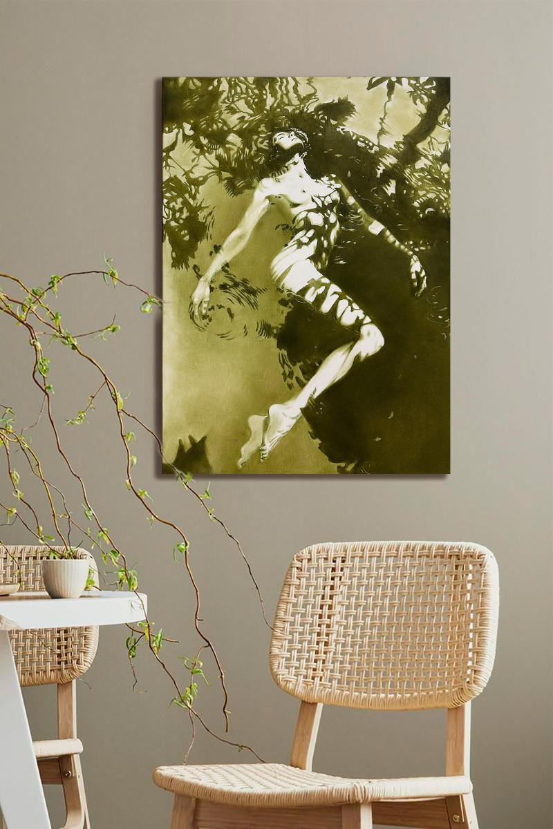 Forest Nymph's Revelation - Olive Green Floating in Water Nude