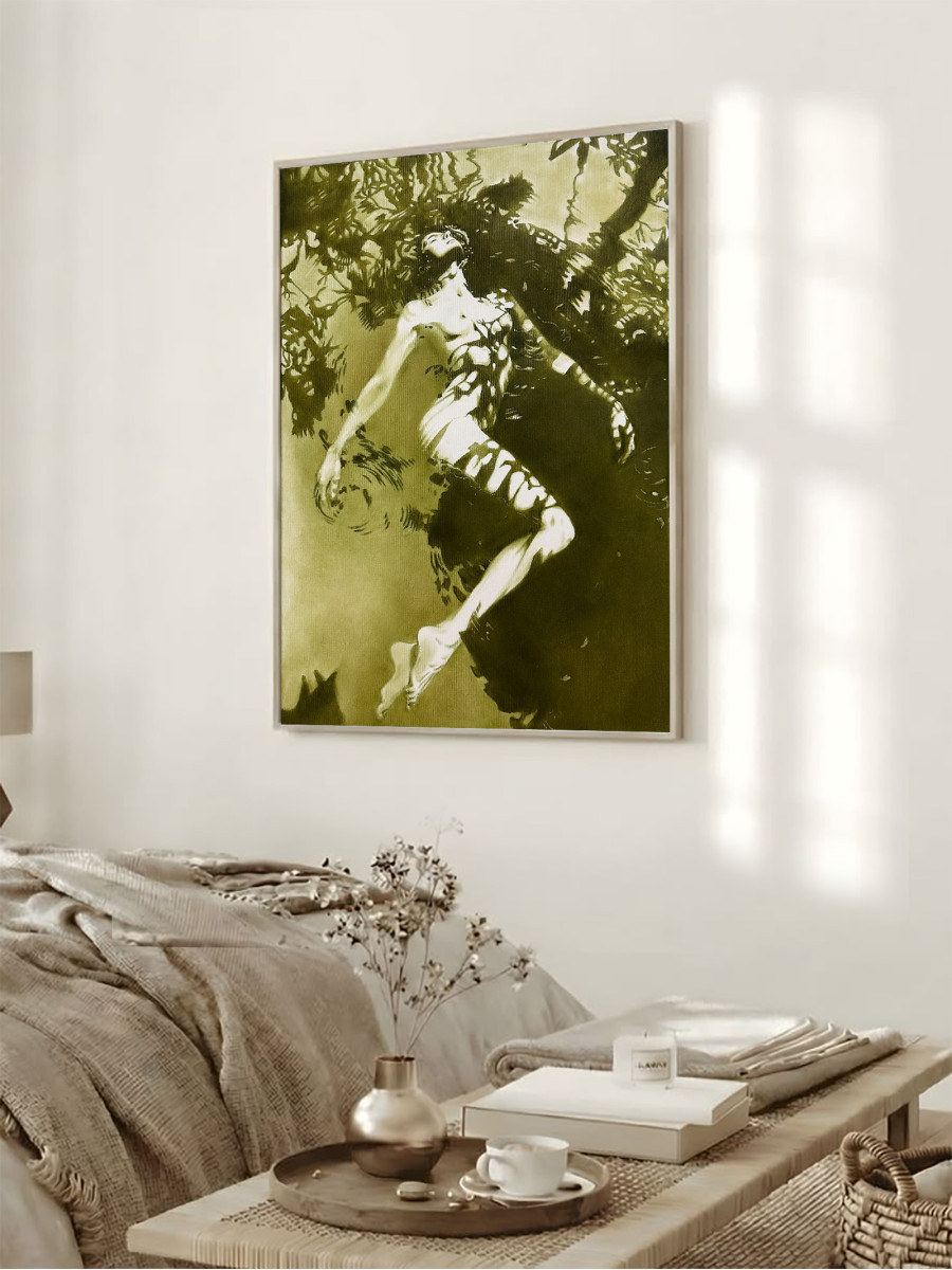 Forest Nymph's Revelation - Olive Green Floating in Water Nude