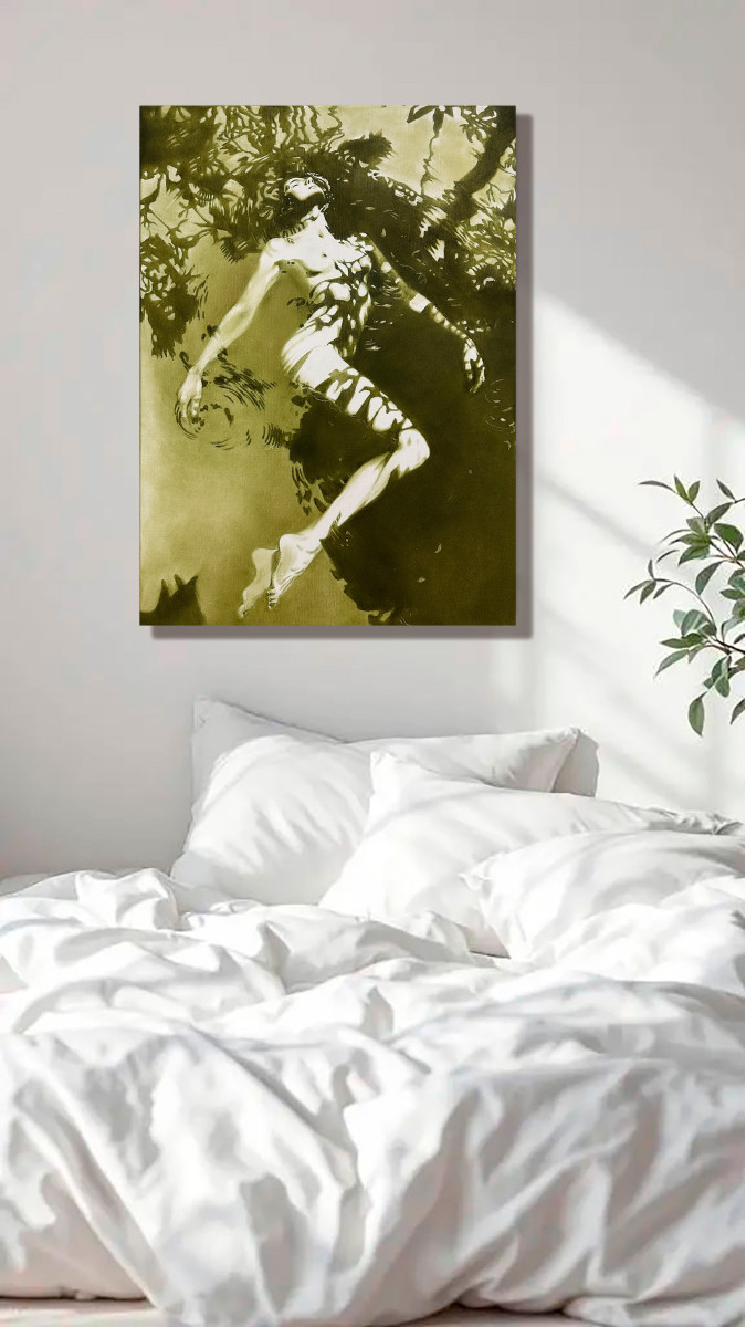 Forest Nymph's Revelation - Olive Green Floating in Water Nude