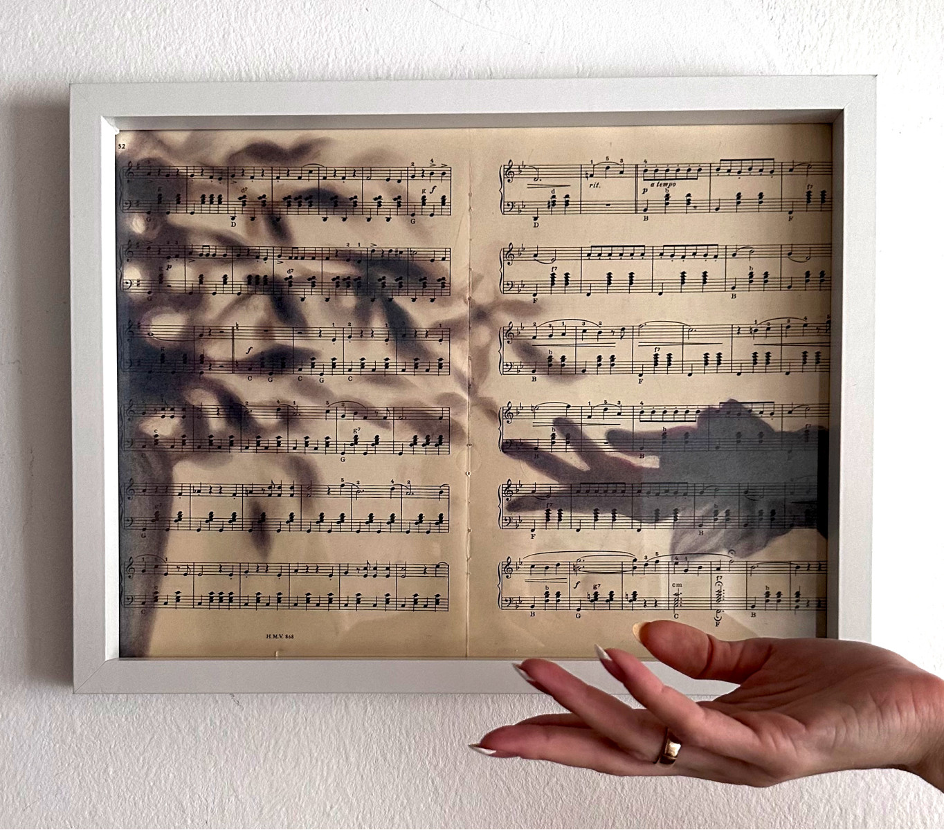 Shadow Sonata No.1 — Pastel Silhouette Art on Vintage Music Sheet