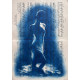 Muse №4 -Moonlight Blue Figurative Painting on Vintage Sheet Music – Female Silhouette, Water Reflection, Inspiration Art Series