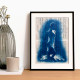 Muse №4 -Moonlight Blue Figurative Painting on Vintage Sheet Music – Female Silhouette, Water Reflection, Inspiration Art Series