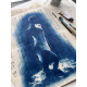 Muse №4 -Moonlight Blue Figurative Painting on Vintage Sheet Music – Female Silhouette, Water Reflection, Inspiration Art Series