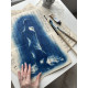 Muse №4 -Moonlight Blue Figurative Painting on Vintage Sheet Music – Female Silhouette, Water Reflection, Inspiration Art Series