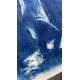 Muse №4 -Moonlight Blue Figurative Painting on Vintage Sheet Music – Female Silhouette, Water Reflection, Inspiration Art Series