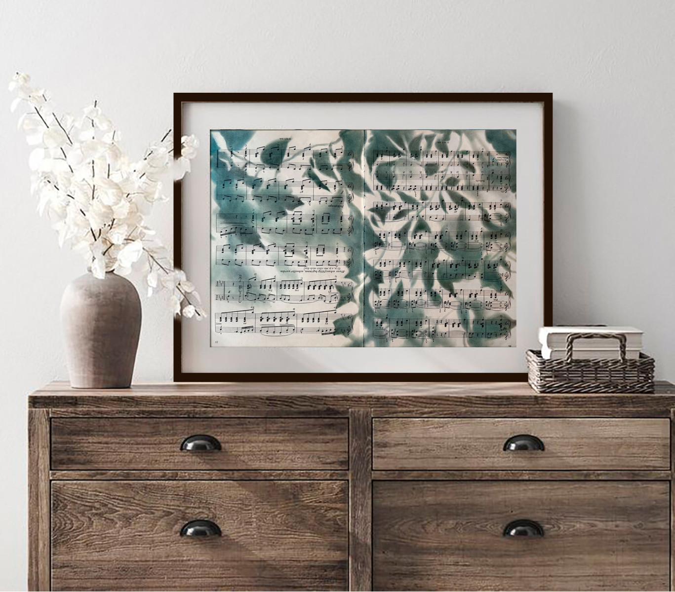 Silhouette Sonata No.5 — Botanical Silhouette Art on Vintage Sheet Music