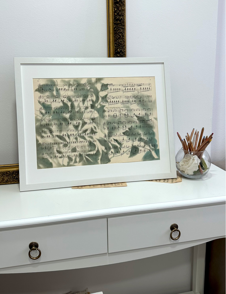 Silhouette Sonata No.5 — Botanical Silhouette Art on Vintage Sheet Music