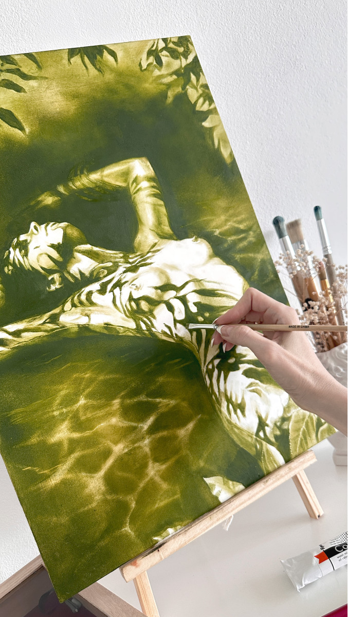 The Forest Nymph’s Midday Nap - Olive Green Shadow Nude