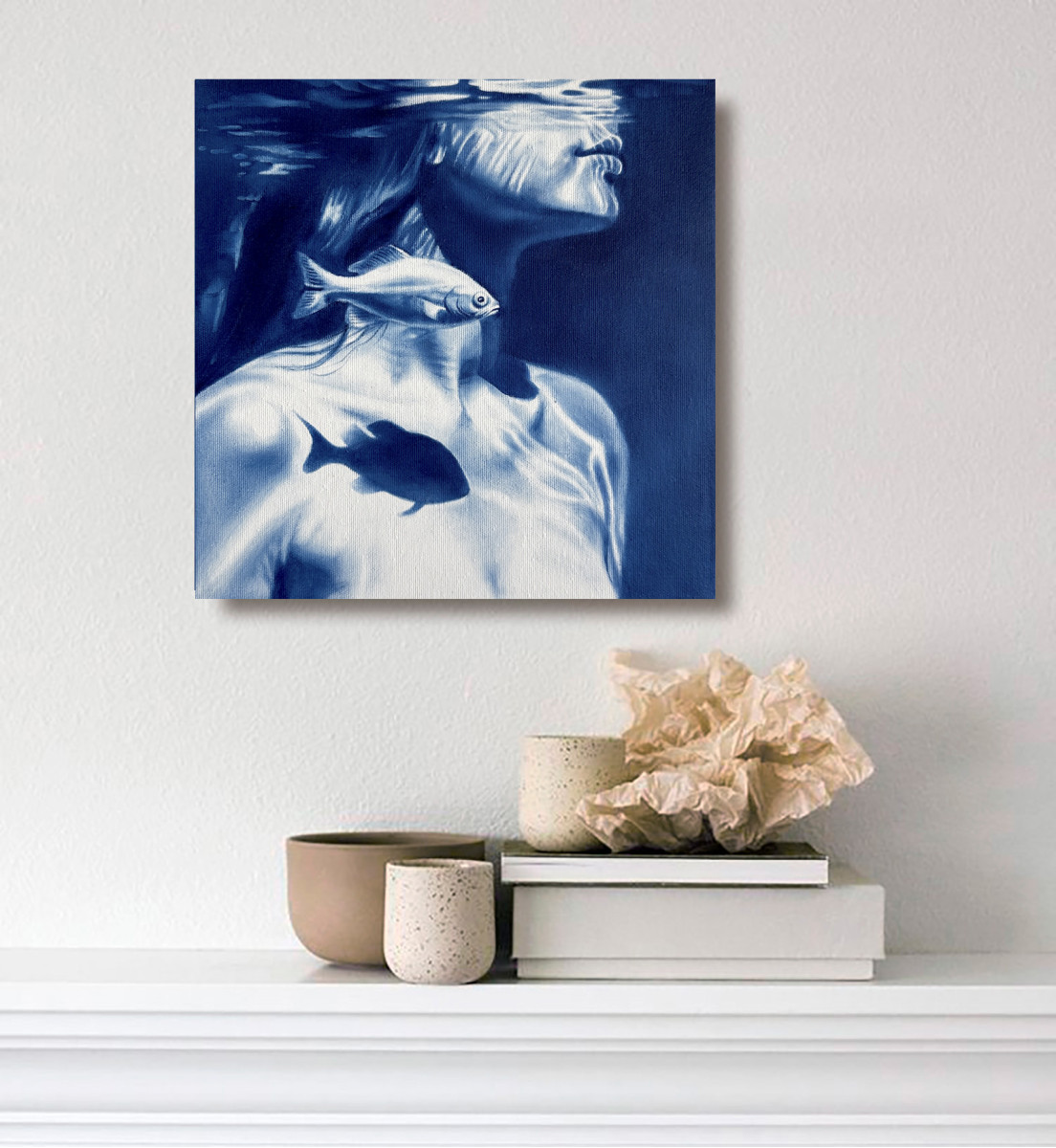 Hooked on You – Blue Female Underwater Portrait with Fish