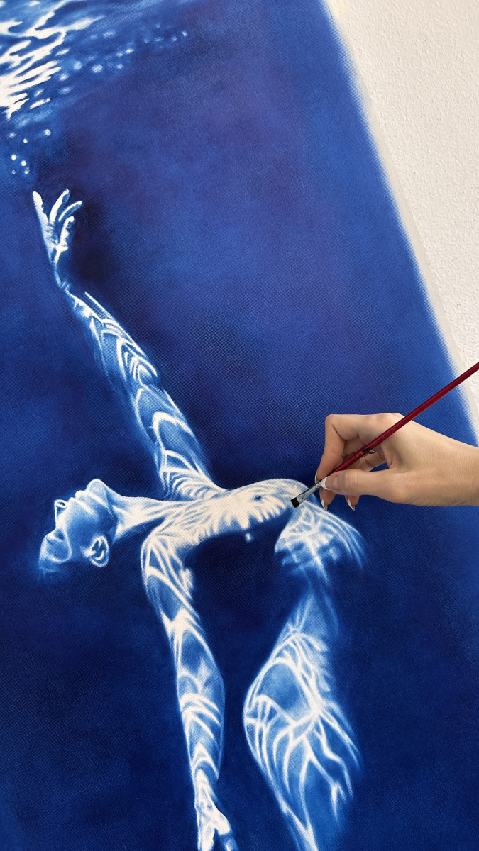 Siren's Call - Vertical Blue Underwater Nude