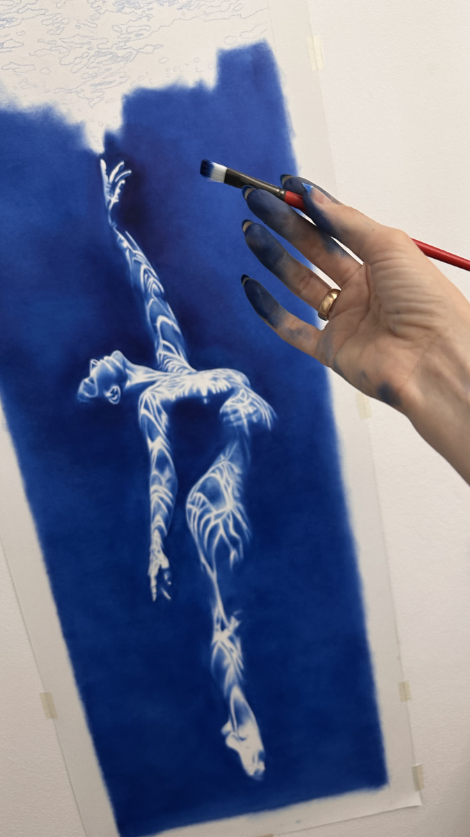 Siren's Call - Vertical Blue Underwater Nude