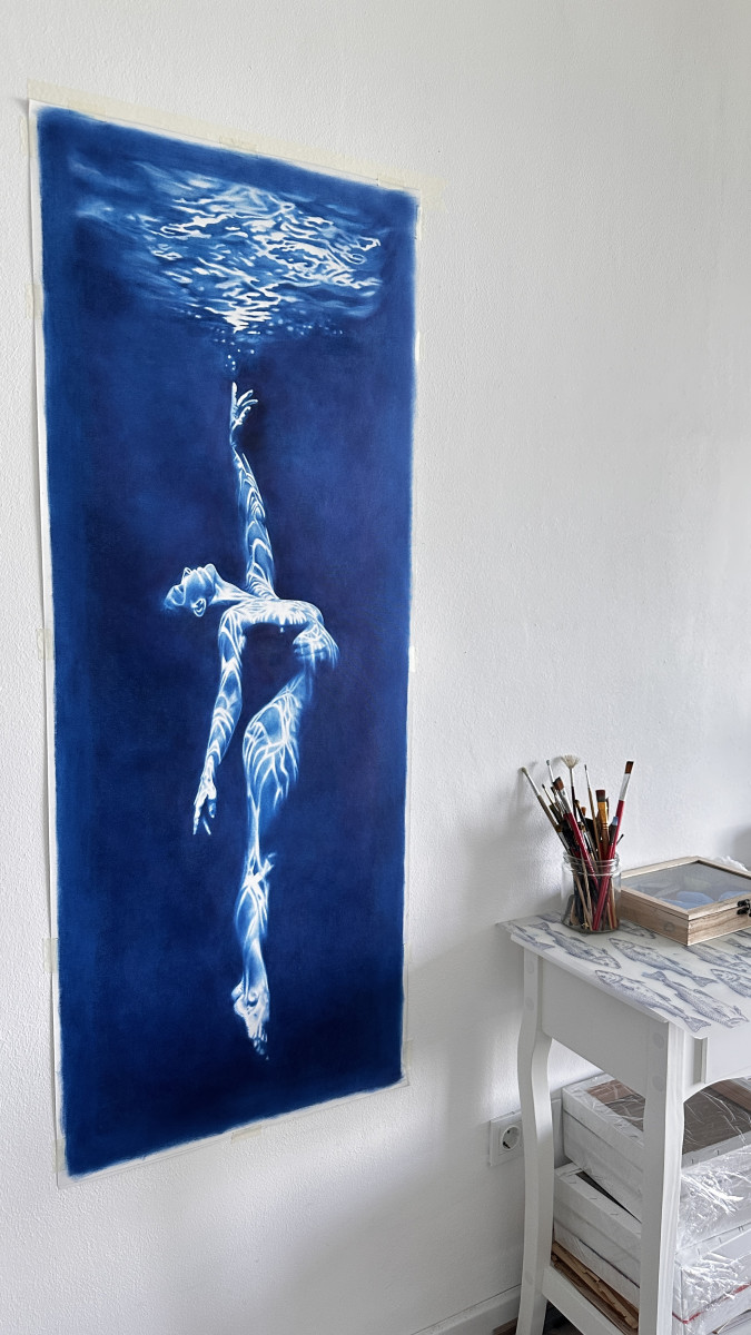 Siren's Call - Vertical Blue Underwater Nude