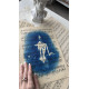 Muse №6 - Blue Figurative Painting on Vintage Sheet Music – Woman Playing Piano, Cyanotype Style Art, Contemporary Music Inspired Artwork