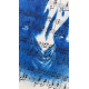 Muse №6 - Blue Figurative Painting on Vintage Sheet Music – Woman Playing Piano, Cyanotype Style Art, Contemporary Music Inspired Artwork