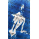 Muse №6 - Blue Figurative Painting on Vintage Sheet Music – Woman Playing Piano, Cyanotype Style Art, Contemporary Music Inspired Artwork