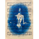 Muse №6 - Blue Figurative Painting on Vintage Sheet Music – Woman Playing Piano, Cyanotype Style Art, Contemporary Music Inspired Artwork
