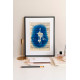 Muse №6 - Blue Figurative Painting on Vintage Sheet Music – Woman Playing Piano, Cyanotype Style Art, Contemporary Music Inspired Artwork