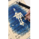 Muse №6 - Blue Figurative Painting on Vintage Sheet Music – Woman Playing Piano, Cyanotype Style Art, Contemporary Music Inspired Artwork