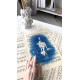 Muse №6 - Blue Figurative Painting on Vintage Sheet Music – Woman Playing Piano, Cyanotype Style Art, Contemporary Music Inspired Artwork