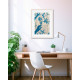 Muse №7 - Blue Painting on Vintage Sheet Music – Hand, Leaves and Butterfly, Cyanotype Style Nature Inspired Minimalist Wall Art