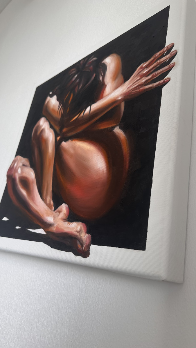 Comfort Zone – Contemporary Figurative Nude Diptych, Original Oil Paintings on Canvas