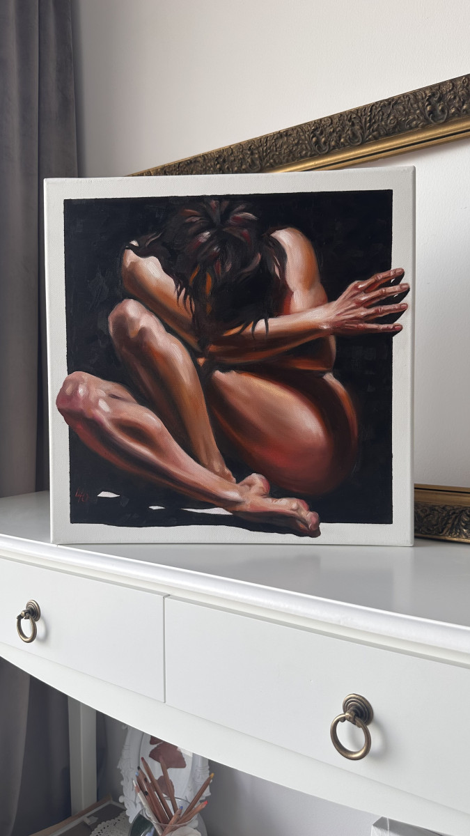 Comfort Zone – Contemporary Figurative Nude Diptych, Original Oil Paintings on Canvas