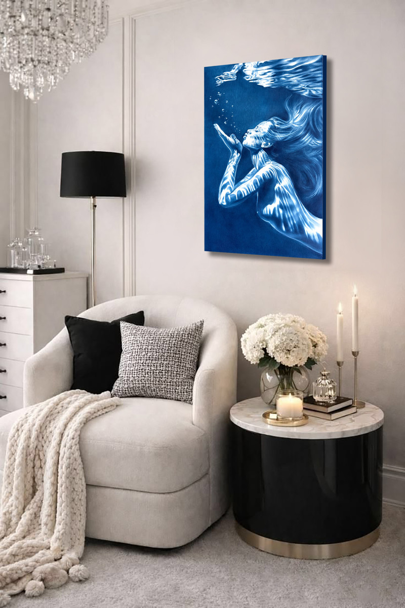 The Mermaid's Kiss – Fleeting Memory, Underwater Reflections in Blue Ocean