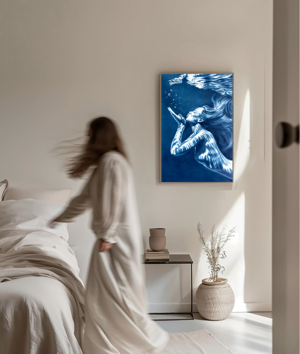 The Mermaid's Kiss – Fleeting Memory, Underwater Reflections in Blue Ocean
