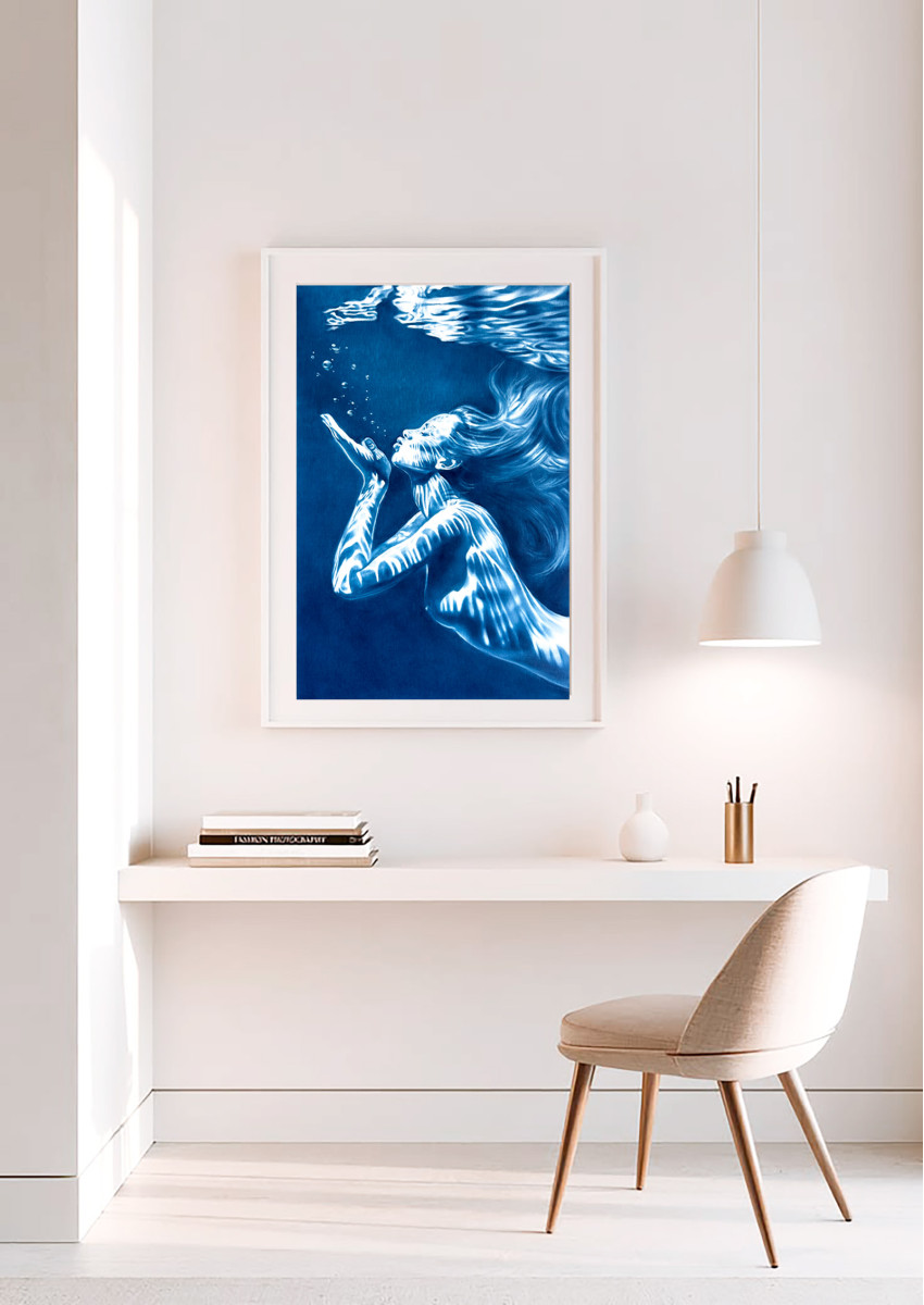 The Mermaid's Kiss – Fleeting Memory, Underwater Reflections in Blue Ocean