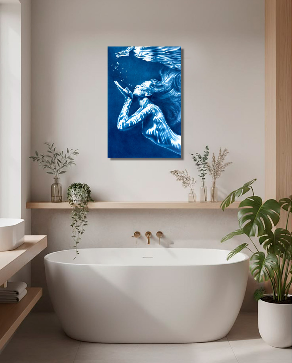 The Mermaid's Kiss – Fleeting Memory, Underwater Reflections in Blue Ocean
