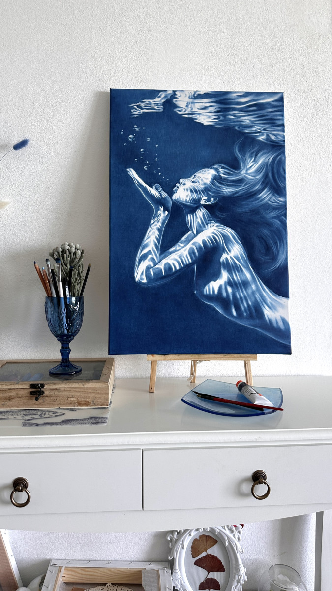 The Mermaid's Kiss – Fleeting Memory, Underwater Reflections in Blue Ocean