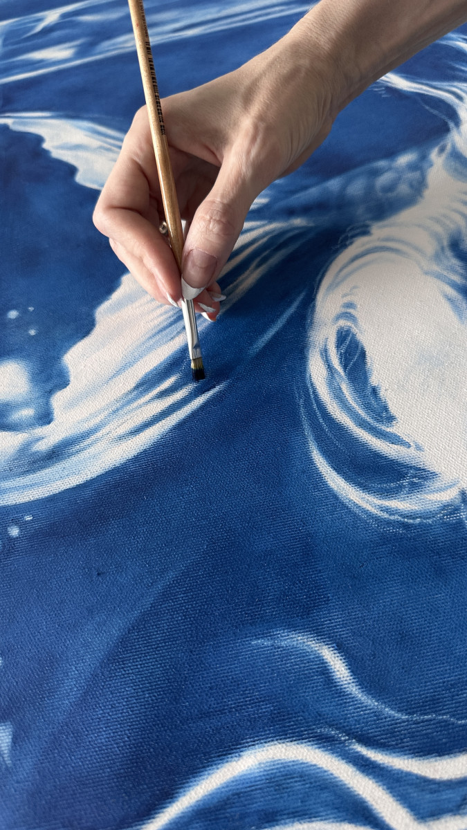 The Secret of the Mermaid - Large Blue Surreal Ocean Wall Decor, Conceptual Feminine Artwork