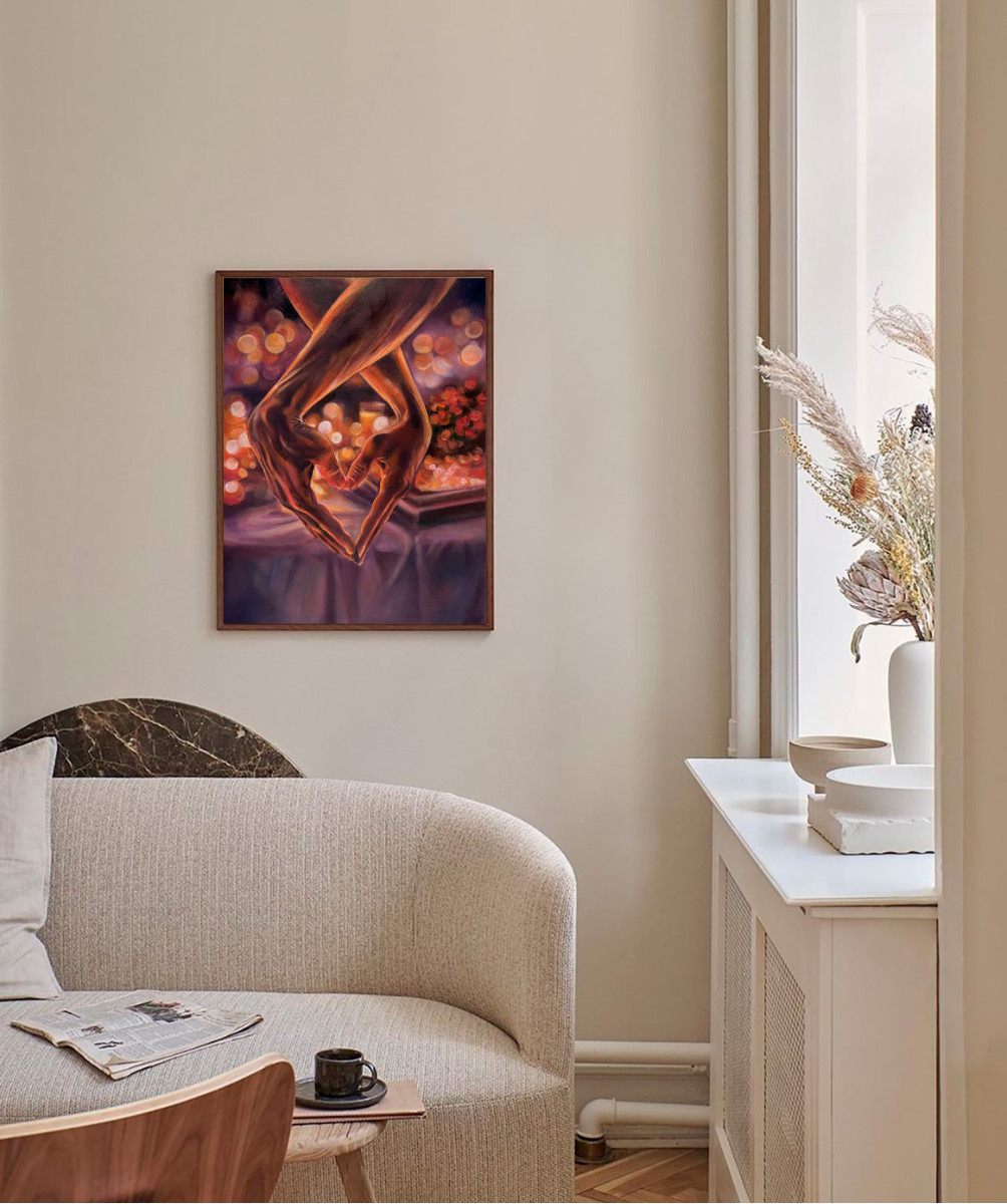 I Can Be Myself With You – Romantic Oil Painting of Joined Hands, Comfort Zone Series