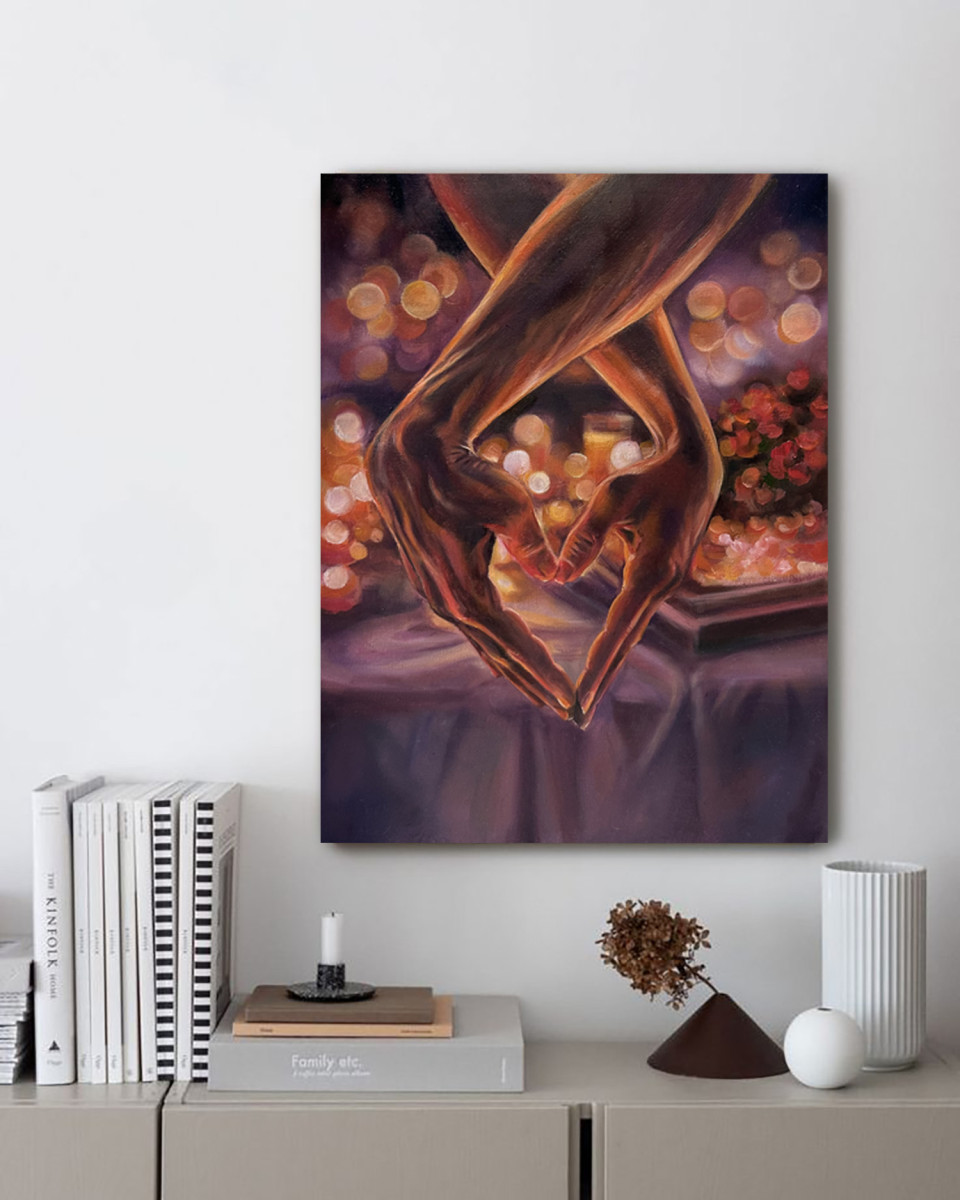 I Can Be Myself With You – Romantic Oil Painting of Joined Hands, Comfort Zone Series