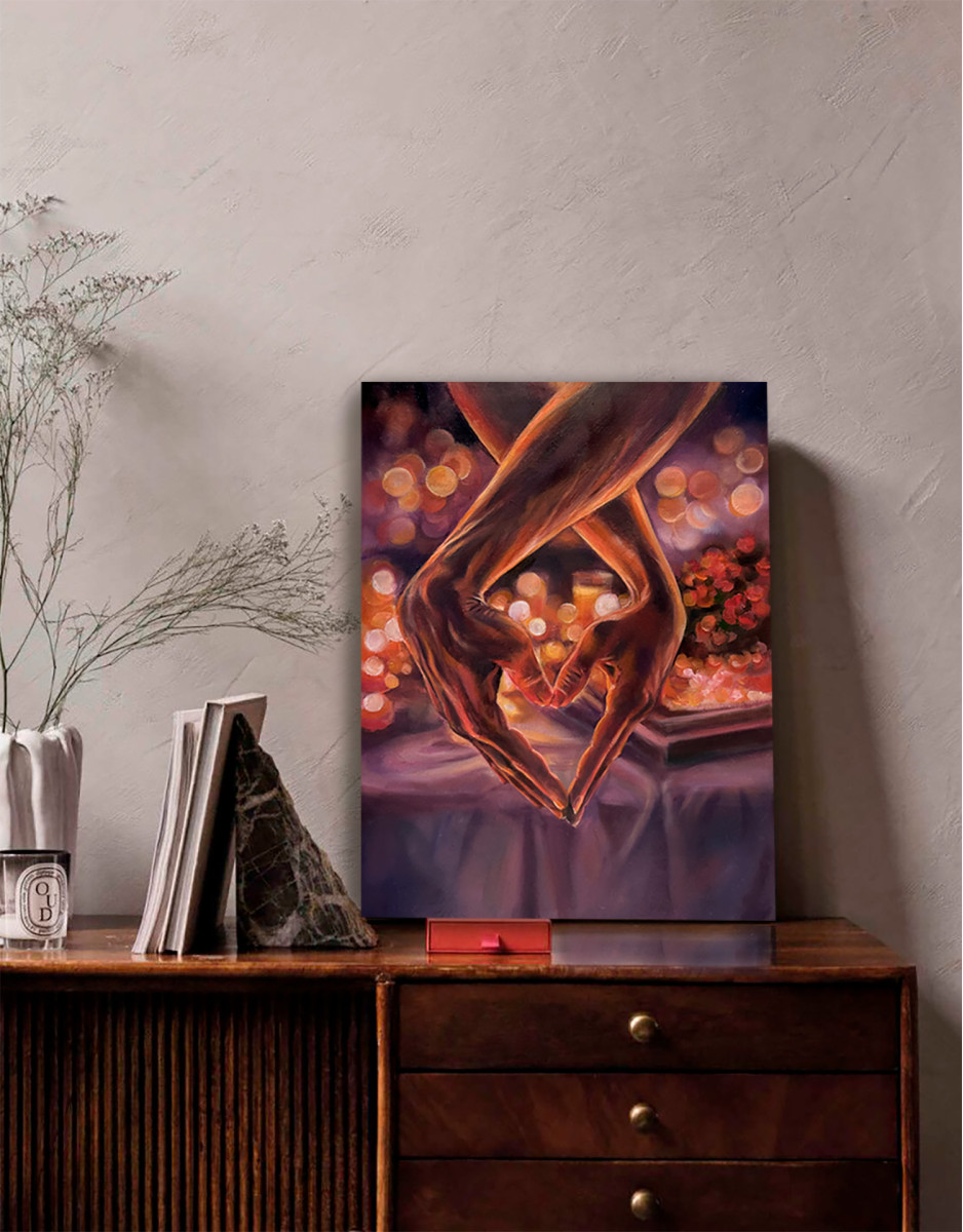 I Can Be Myself With You – Romantic Oil Painting of Joined Hands, Comfort Zone Series