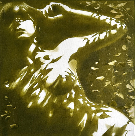 Forest Nymph's Reflection – Olive Green Nude in Summer Woodland Shadows