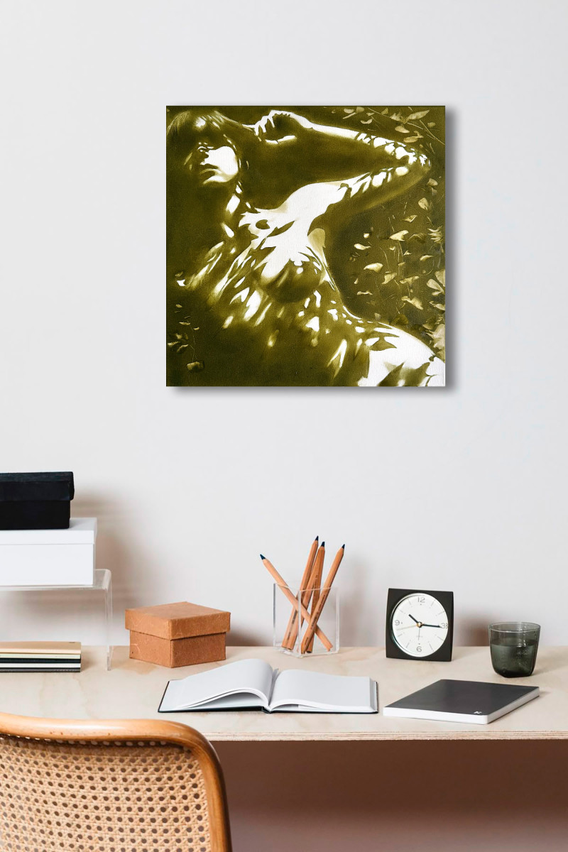 Forest Nymph's Reflection - Olive Green Floating in Water Nude