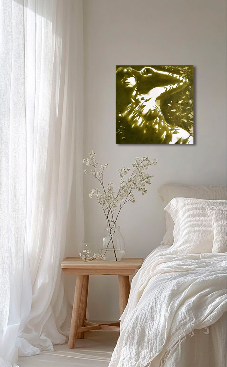 Forest Nymph's Reflection - Olive Green Floating in Water Nude