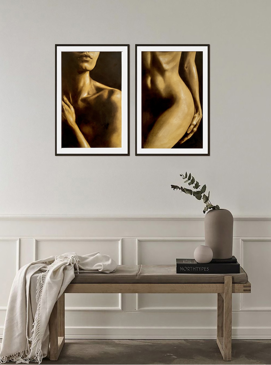 Naked Truth / Innocent Lie II  -Contemporary Nude Diptych Female Body